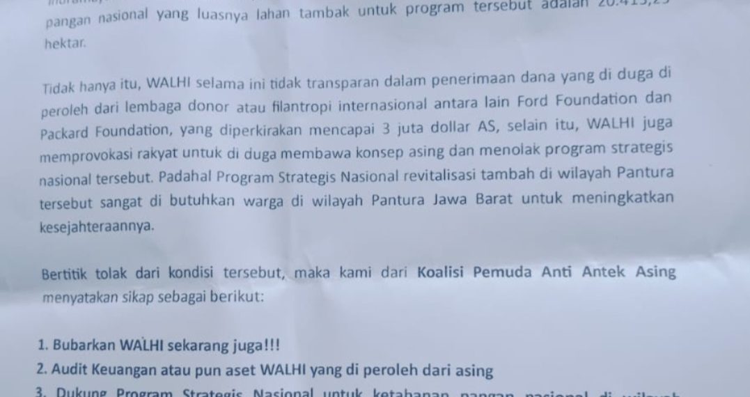 Dianggap Antek Asing, Massa Aksi Minta Walhi Dibubarkan