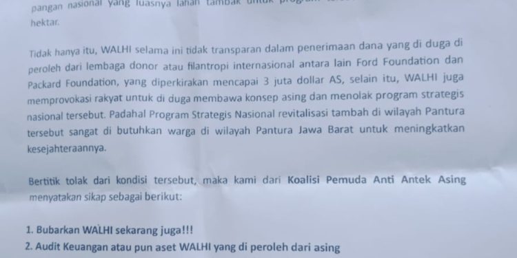 Dianggap Antek Asing, Massa Aksi Minta Walhi Dibubarkan